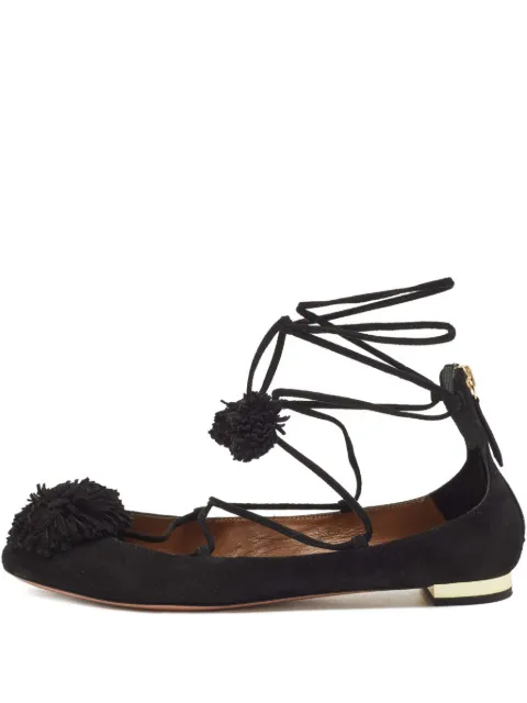 Aquazzura Pre-Owned pompom-details suede ballet flats