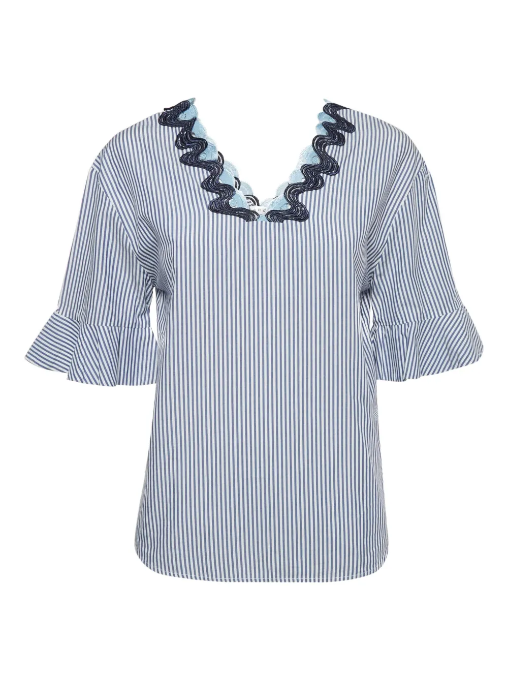 SANDRO 2024 striped ruffle blouse top | Blue | Image 1