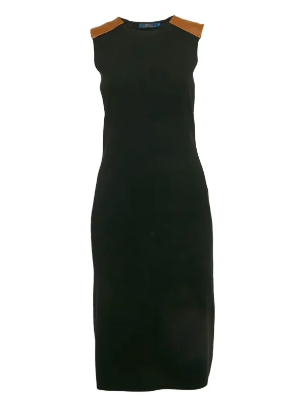 Polo Ralph Lauren Vintage leather-trim Knit Midi Dress | Black | FARFETCH