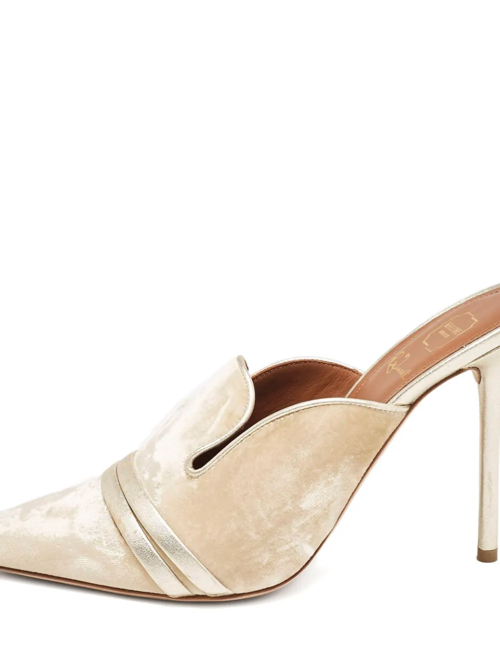 Malone Souliers 105 mm fluwelen muiltjes met gouden afwerking - Beige