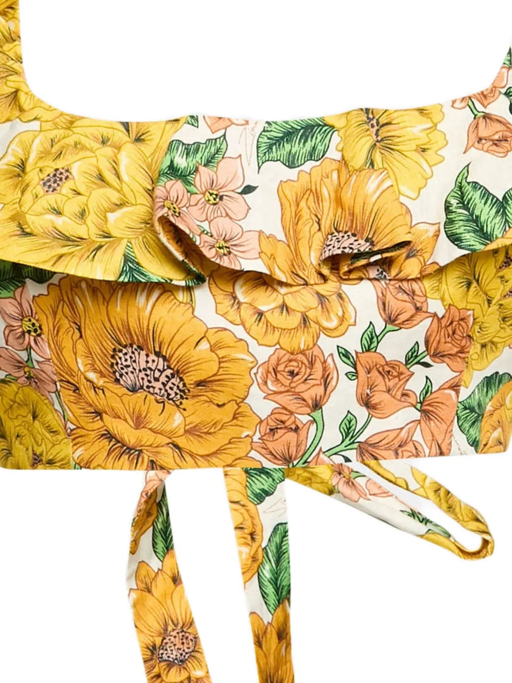Pre-owned Zimmermann Floral Ruffles Tie-front Top In Yellow
