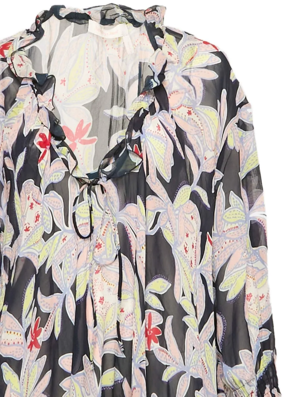 See By Chloé Vintage Zijden jurk met bloemenprint en ruches - Beige