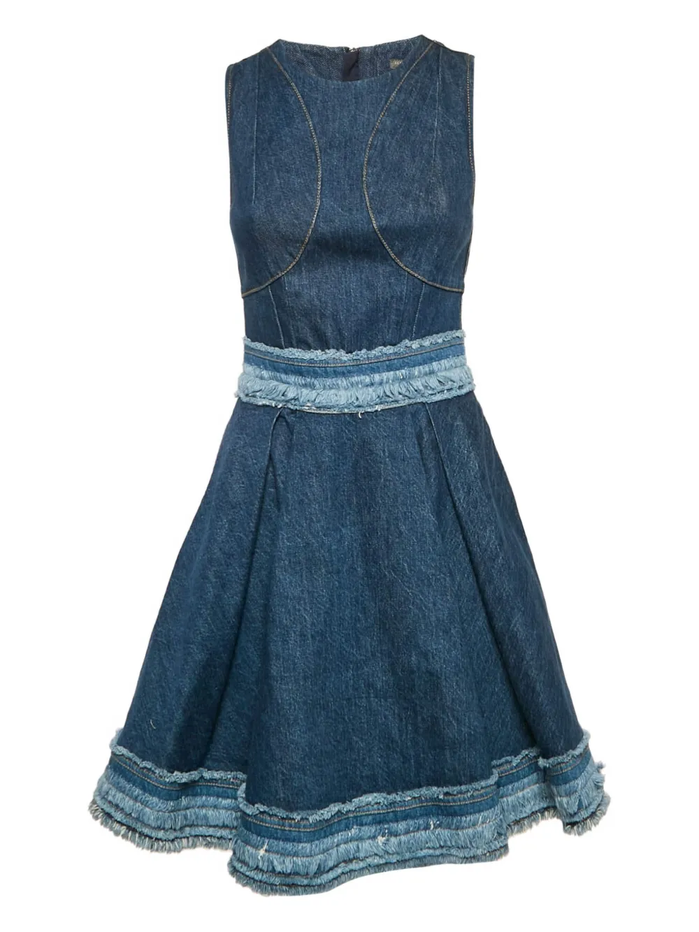 Pre-owned Alexander Mcqueen Raw-cut Denim Midi Dress In Blue