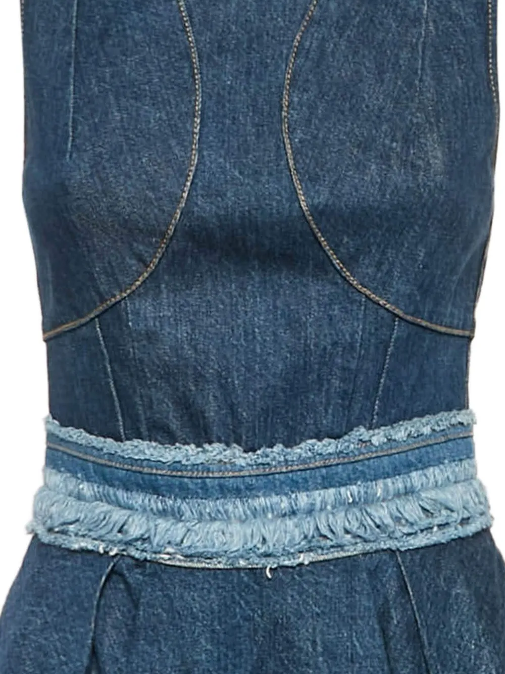 Alexander McQueen Pre-Owned Denim midi-jurk met gerafelde afwerking - Blauw