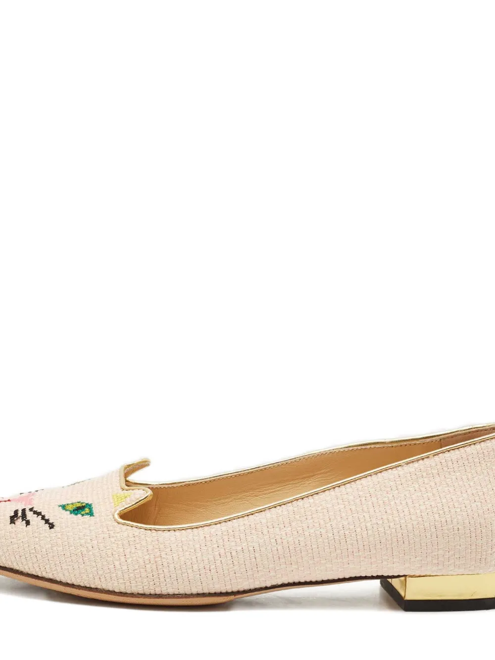 CHARLOTTE OLYMPIA Pre-owned Embroidered-kitty Loafers In Neutral