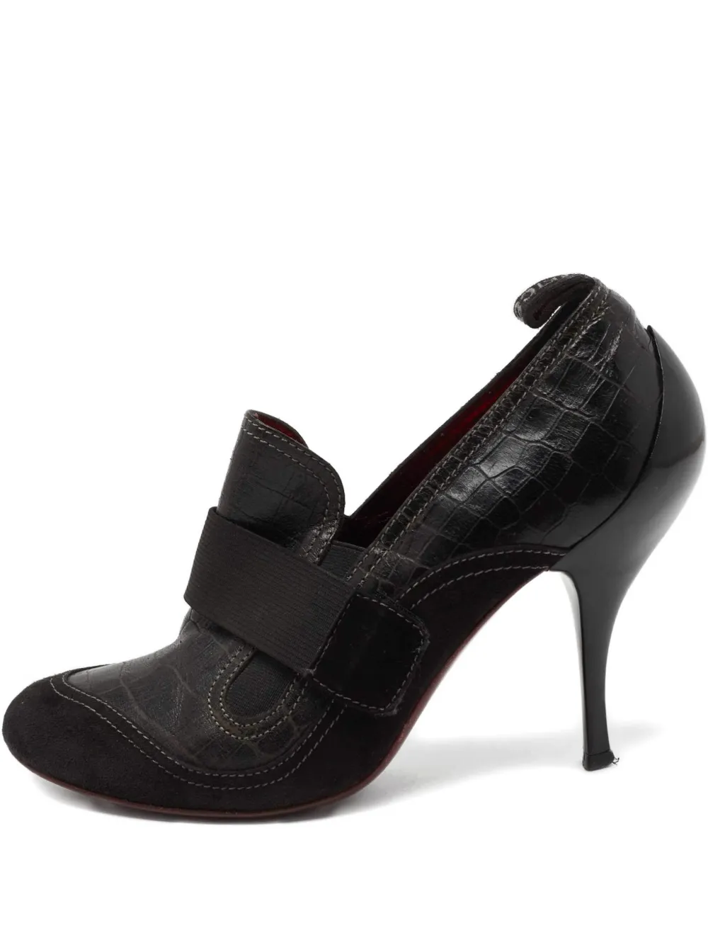 Pre-owned Roberto Cavalli Vintage 105mm Crocodile-embossed Suede Pumps In Black