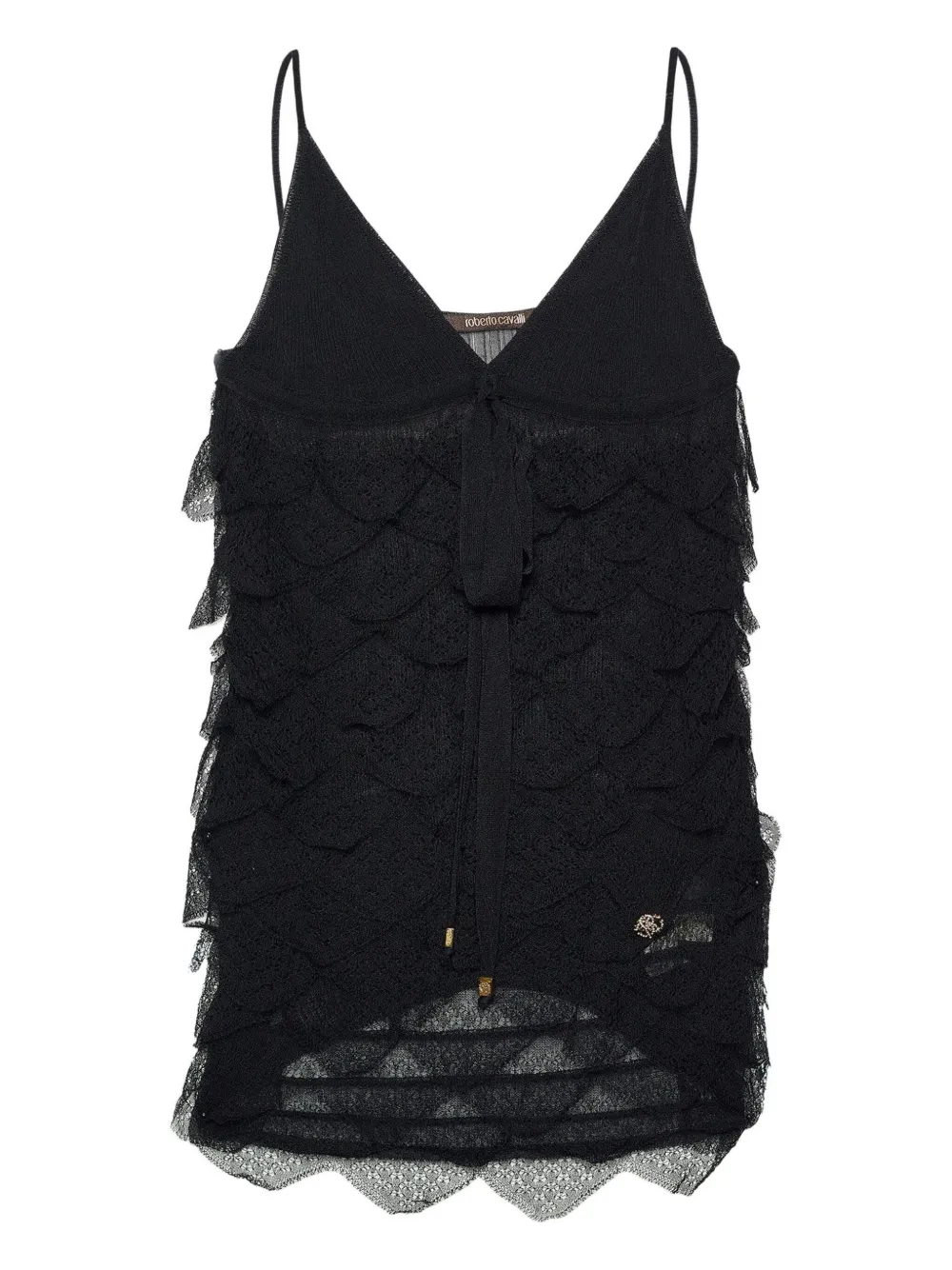 Pre-owned Roberto Cavalli Vintage Lace Frill Top In Black