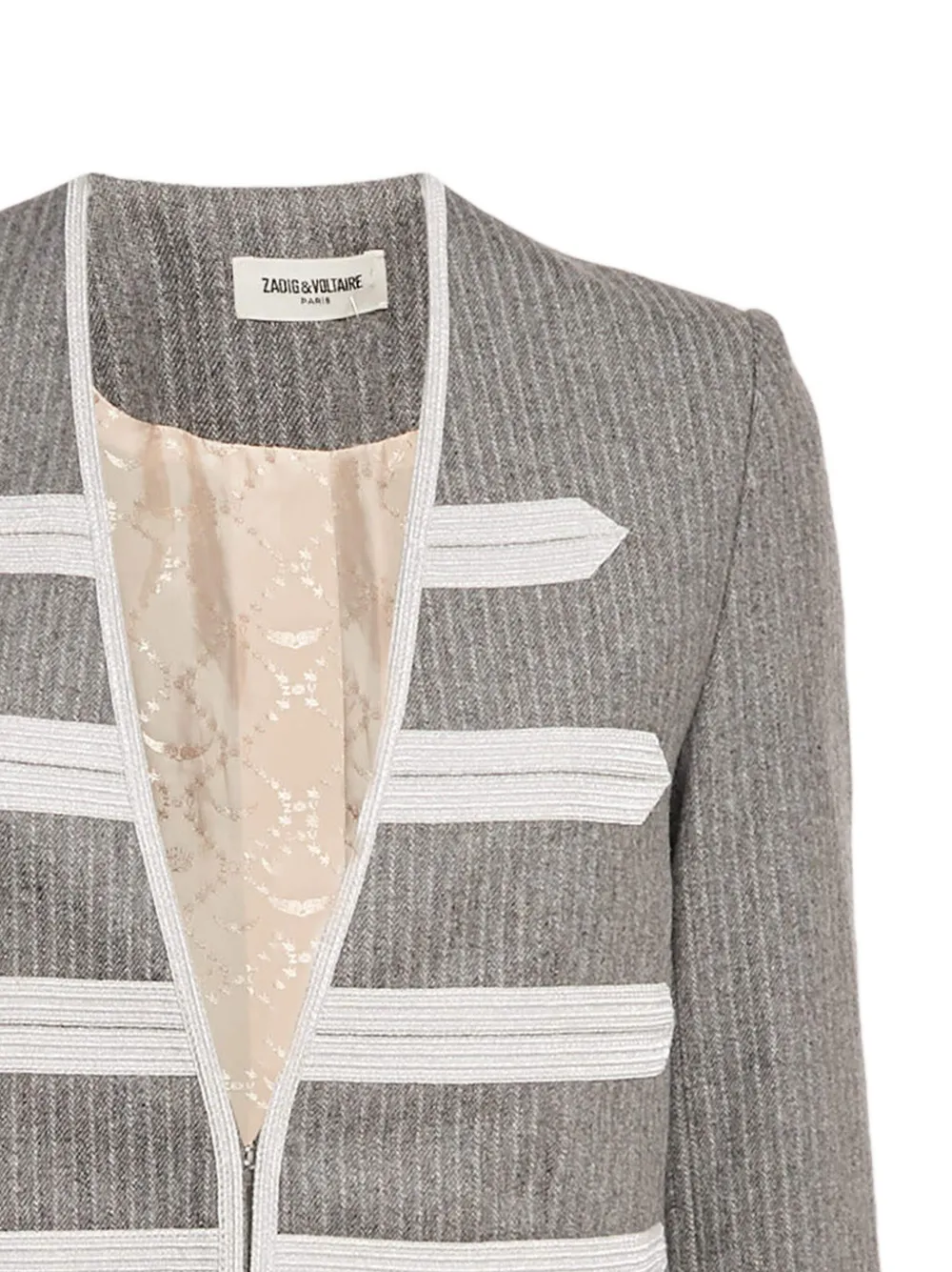 Pre-owned Zadig & Voltaire V-neck Stripe-detail Jacket In Gray