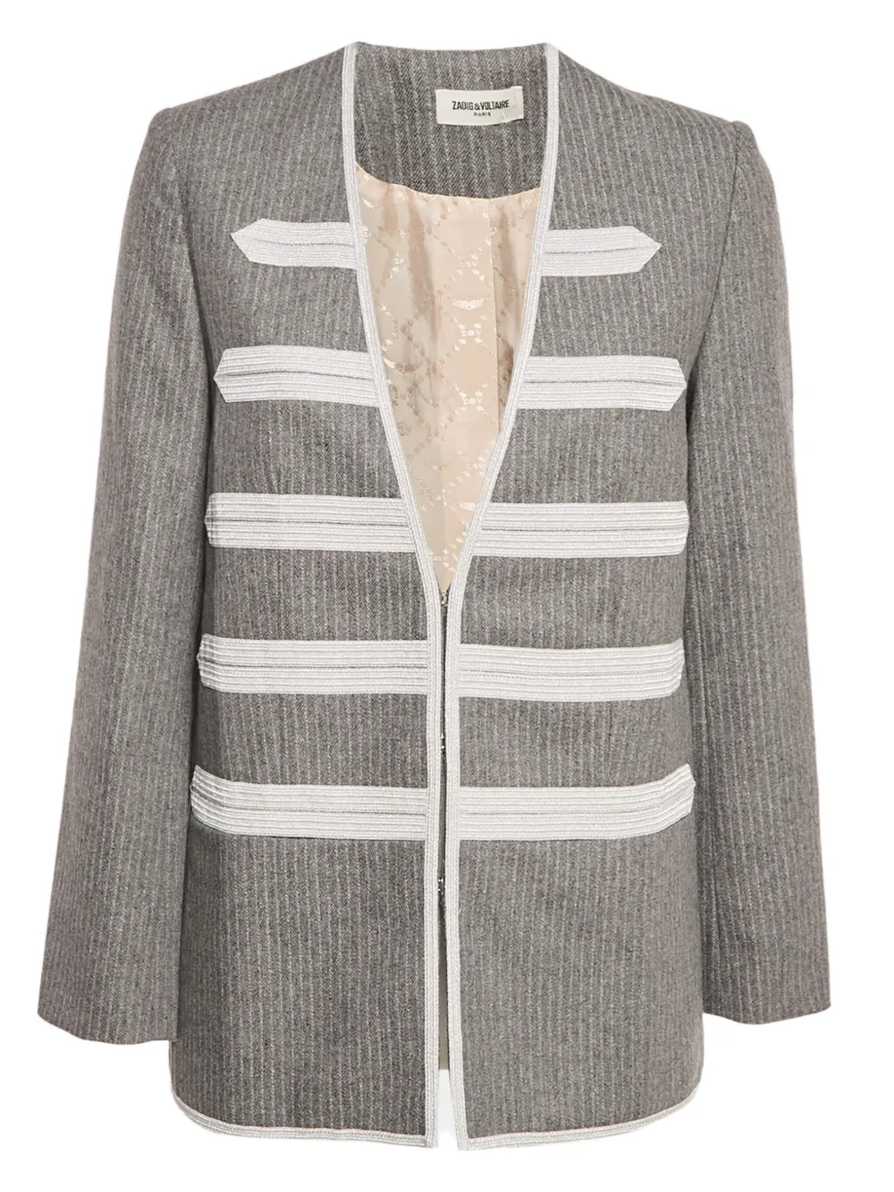 Pre-owned Zadig & Voltaire V-neck Stripe-detail Jacket In Gray