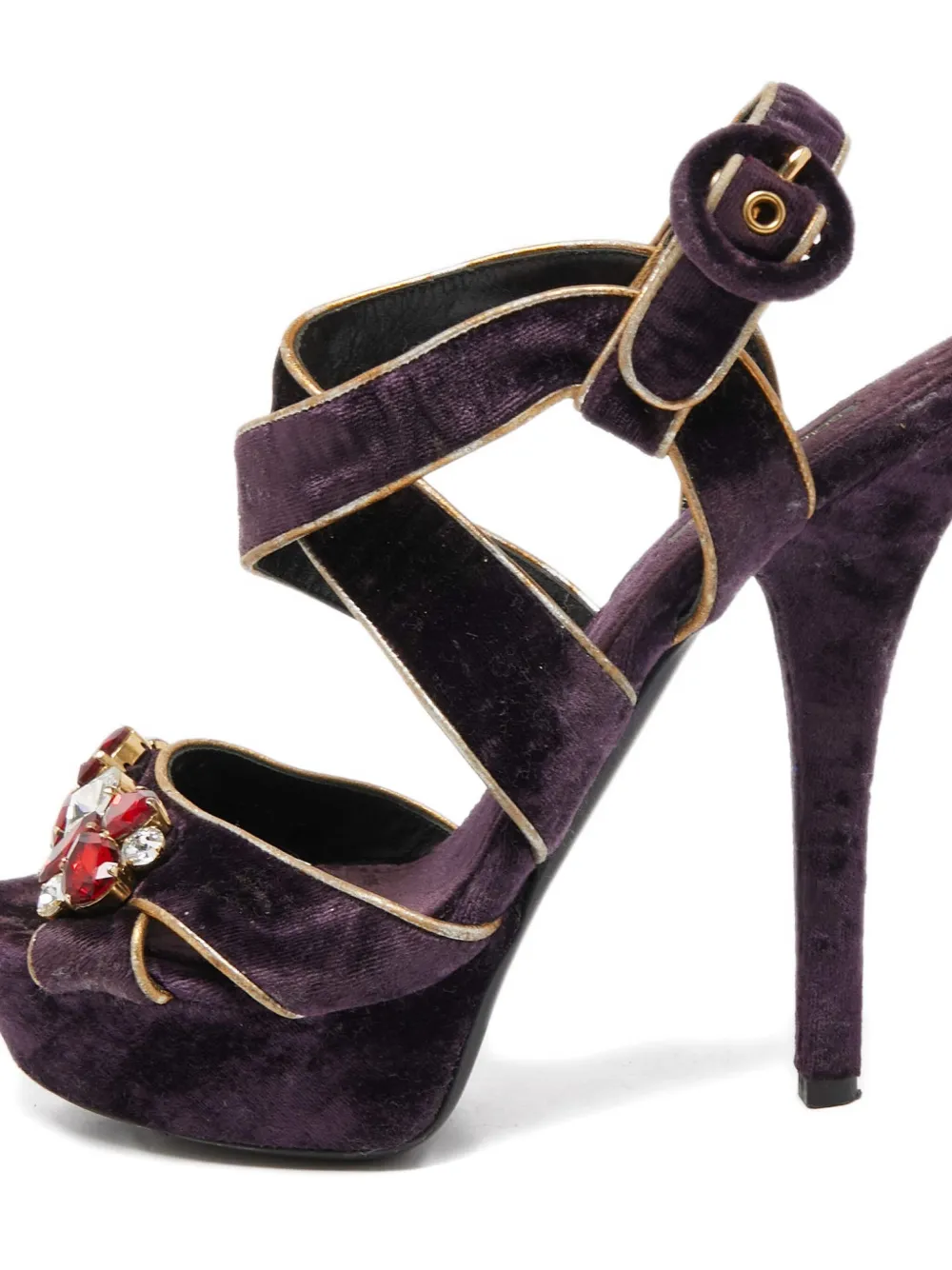 DOLCE & GABBANA Pre-owned 140mm Leather Jewel-detail Sandals In Purple