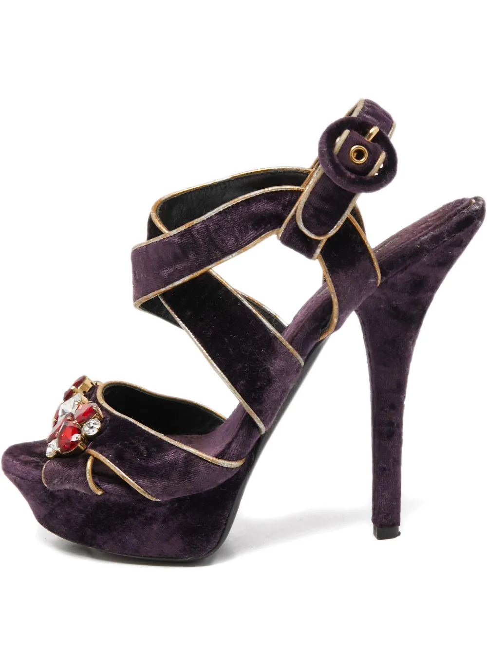 Pre-owned Dolce & Gabbana 140mm Leather Jewel-detail Sandals In Purple