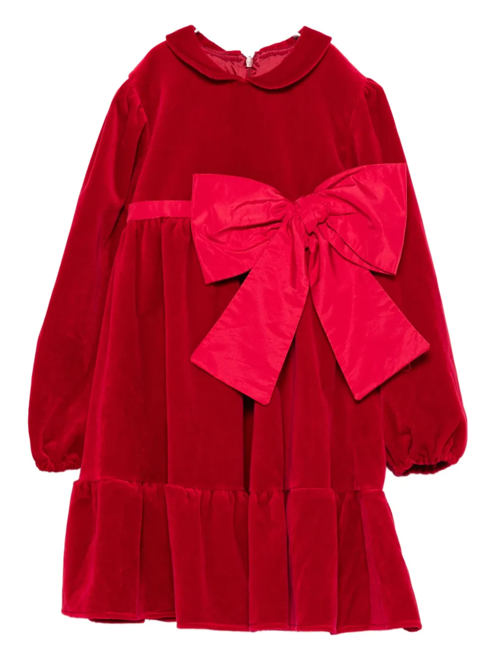La Stupenderia Bow-embellished Velvet Dress In Red