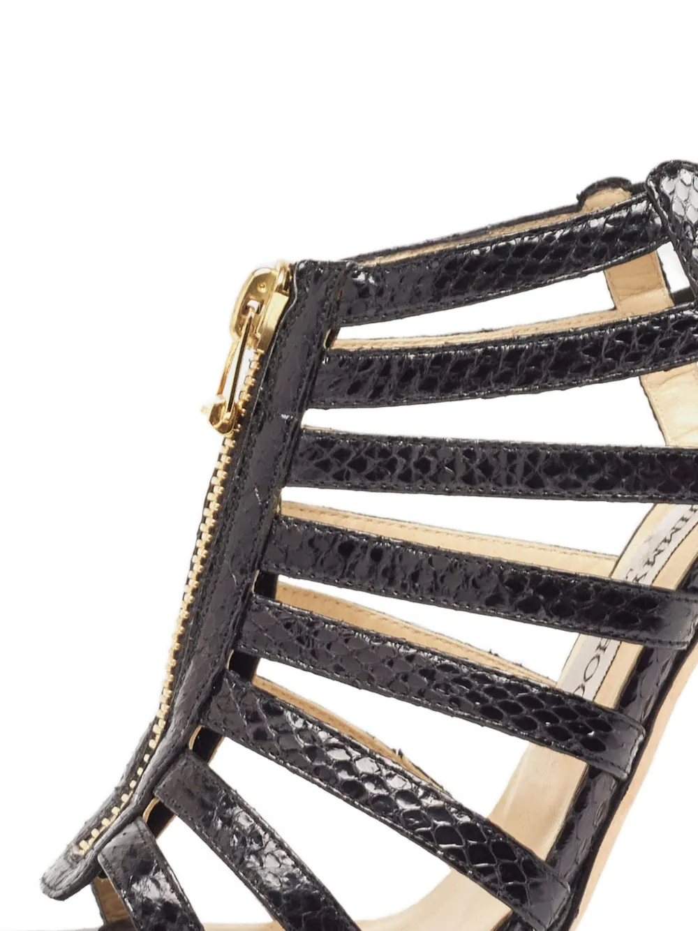 Jimmy Choo Pre-Owned 110 mm Glenys leren sandalen met slangen-effect - Zwart