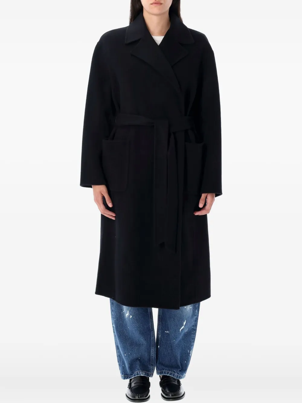 Polo Ralph Lauren Double-faced Wool Wrap Coat In Black