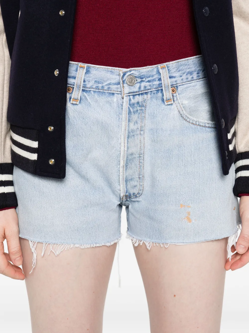 Re/done Frayed-edges Denim Shorts In Blue