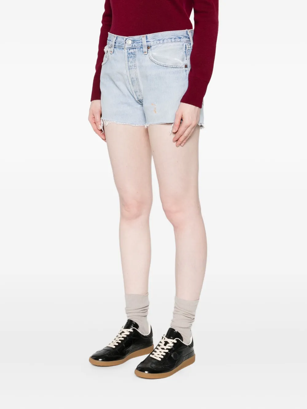 Re/done Frayed-edges Denim Shorts In Blue