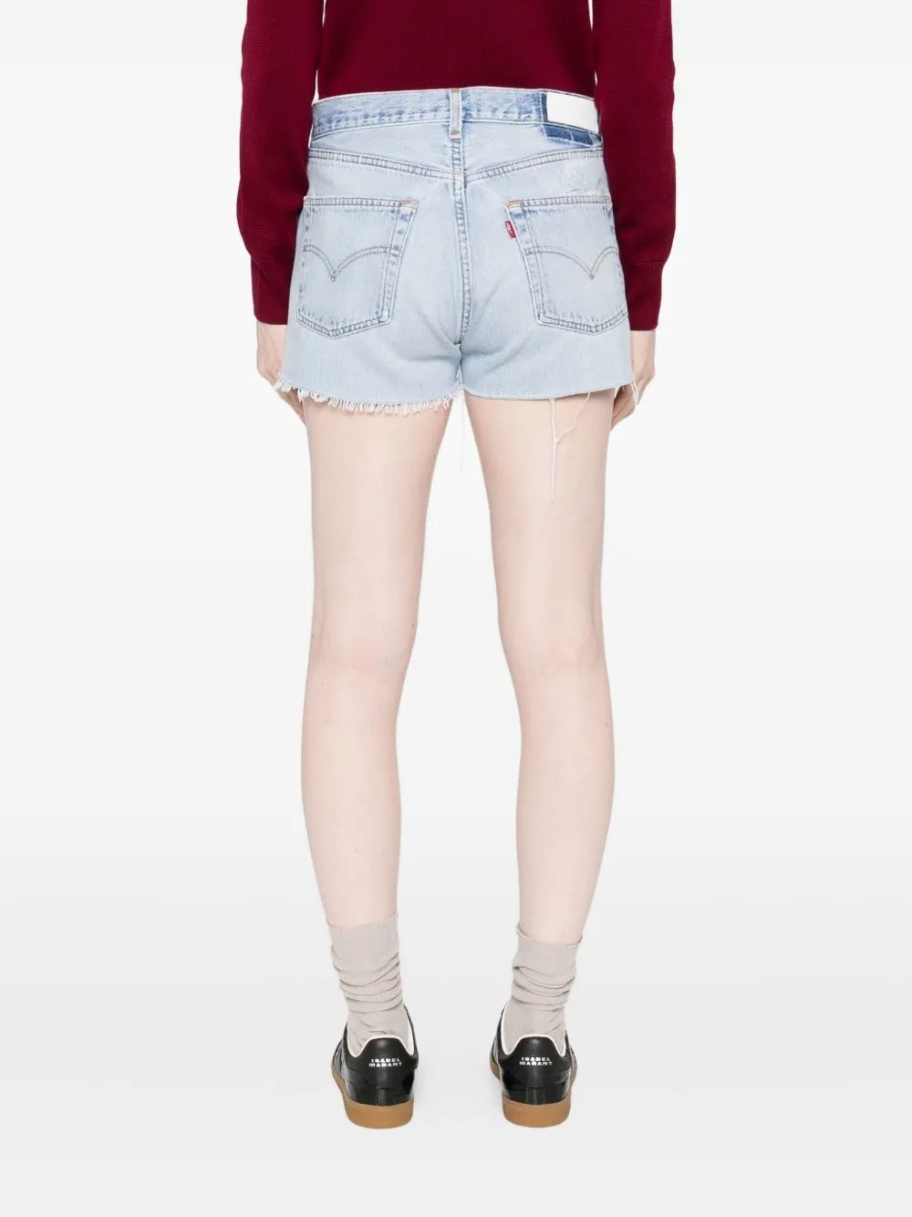 Re/done Frayed-edges Denim Shorts In Blue
