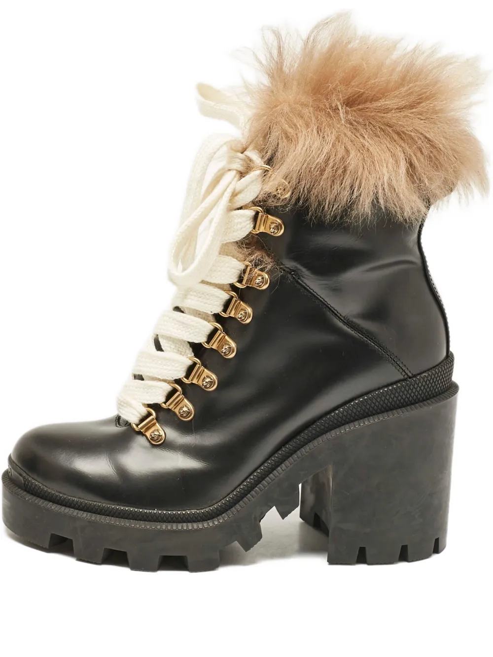 Pre-owned Gucci 95mm Leather Fur-trim Ankle Boots In Black