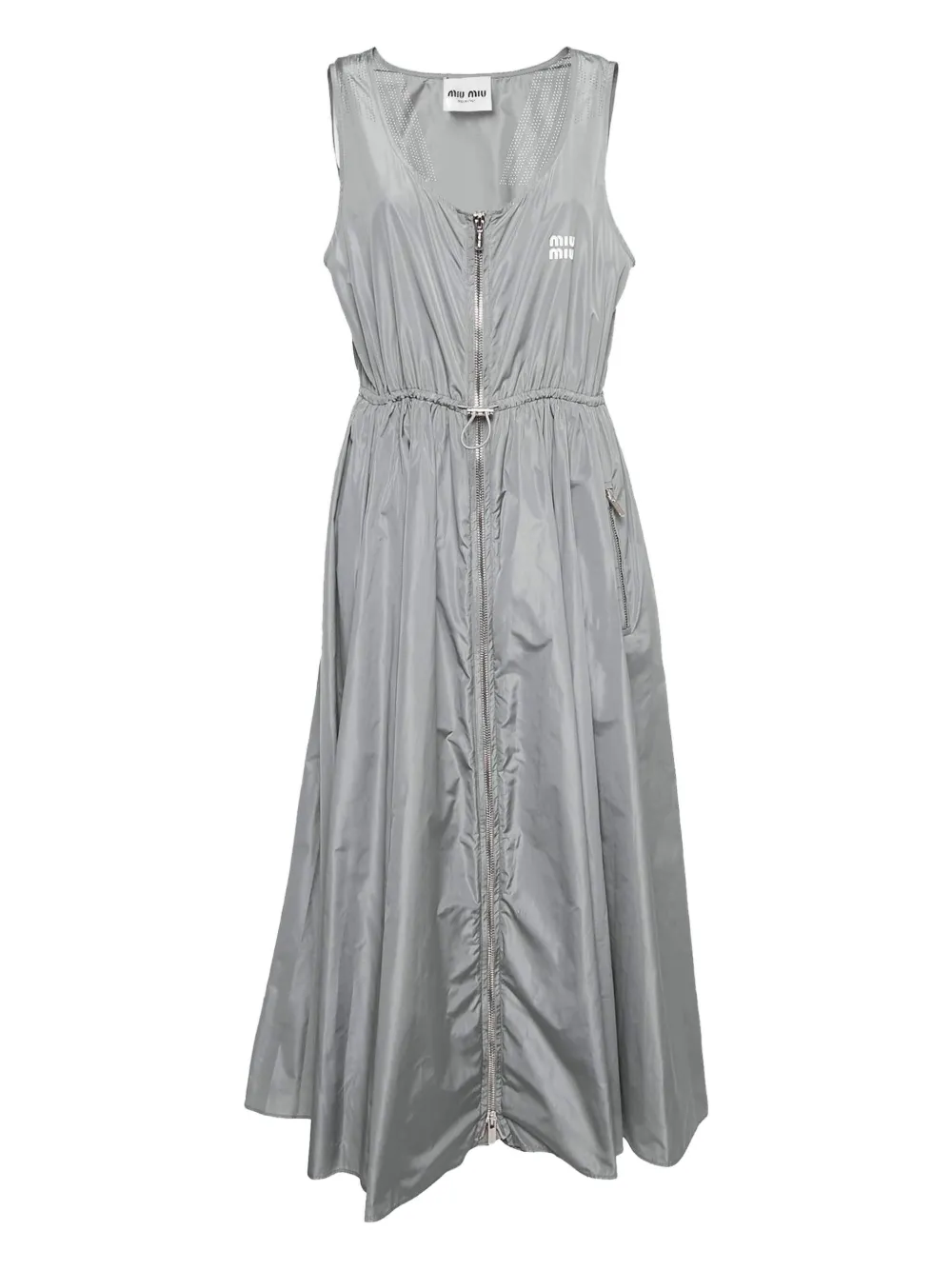 Pre-owned Miu Miu Zip-front Sleeveless Dress In Gray