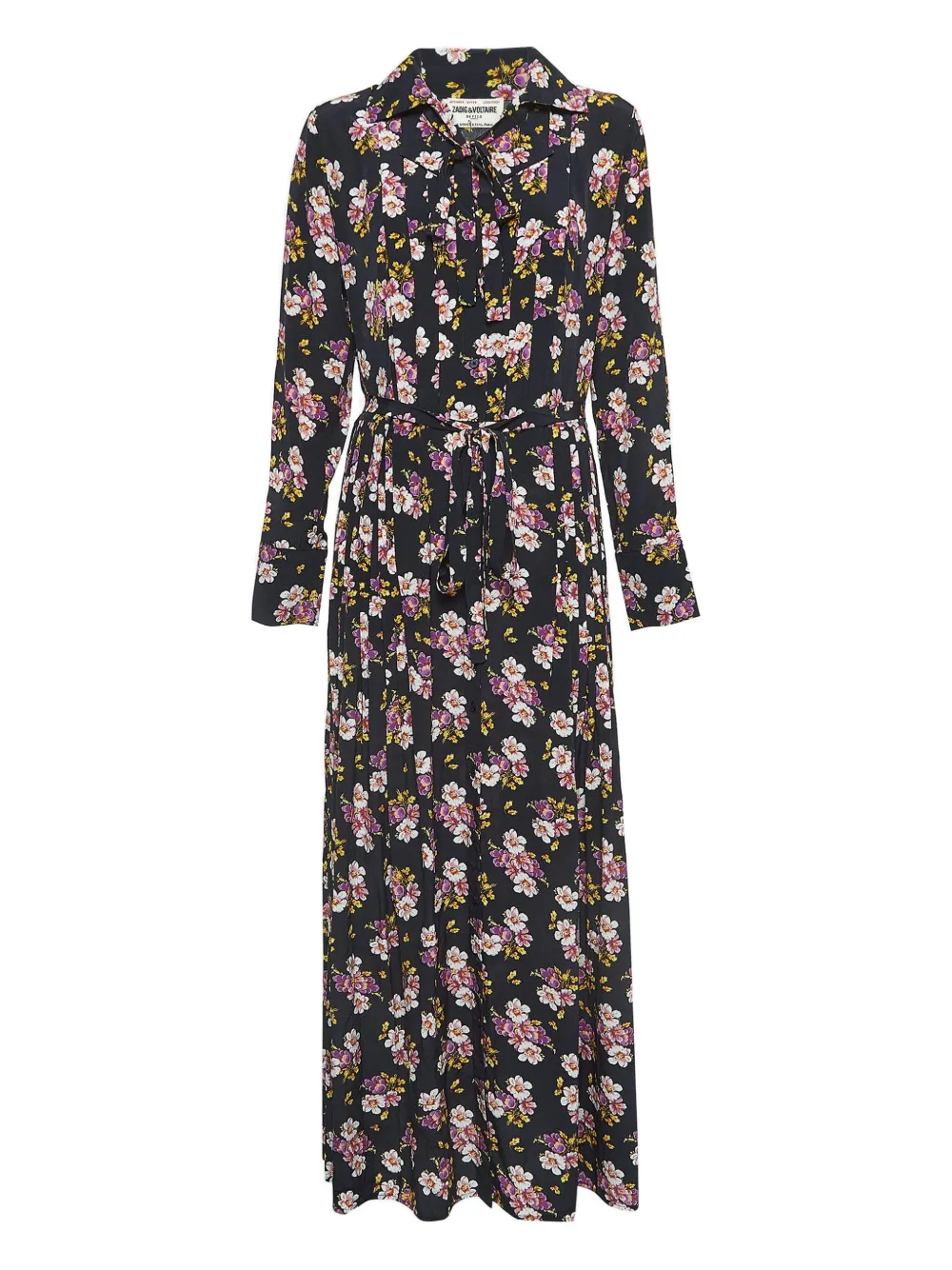 Pre-owned Zadig & Voltaire Floral-print Pleat-detail Maxi Dress In Brown