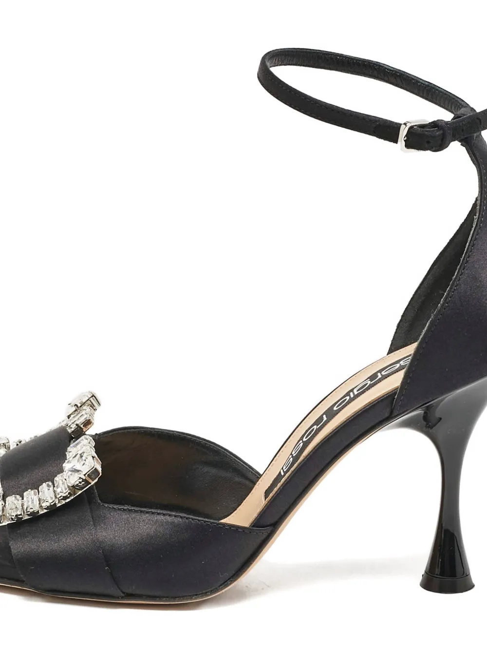 Sergio Rossi Vintage 100 mm satijnen sandalen met kristallen - Zwart