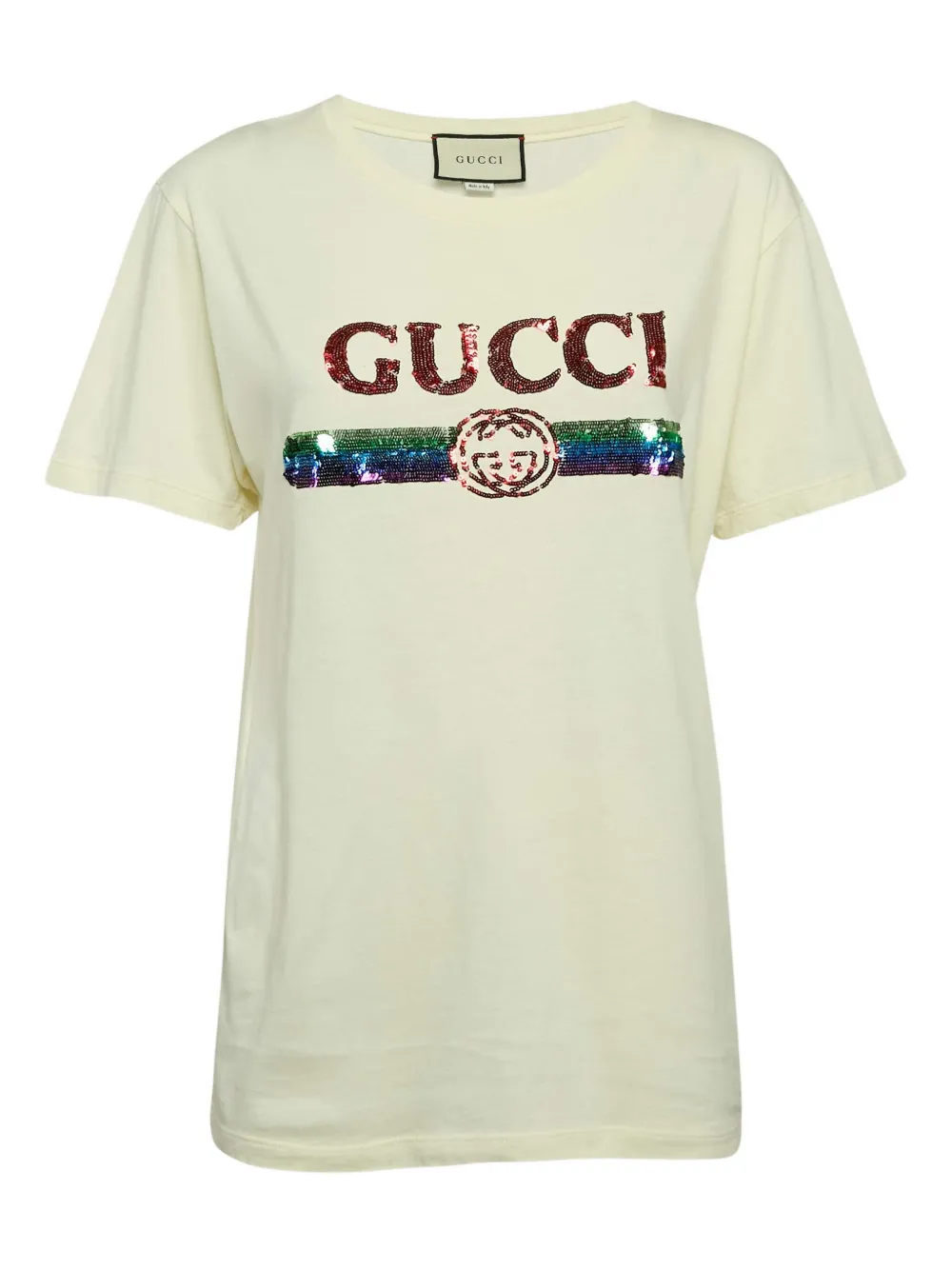 Gucci Pre-Owned sequin-embellished logo cotton T-shirt | Neutrals | Image 1