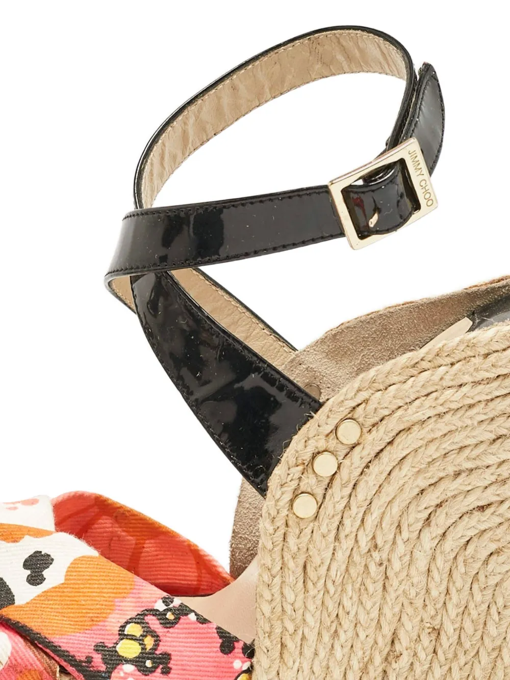 JIMMY CHOO Pre-owned 120mm Floral-print Wedge Sandals In Black