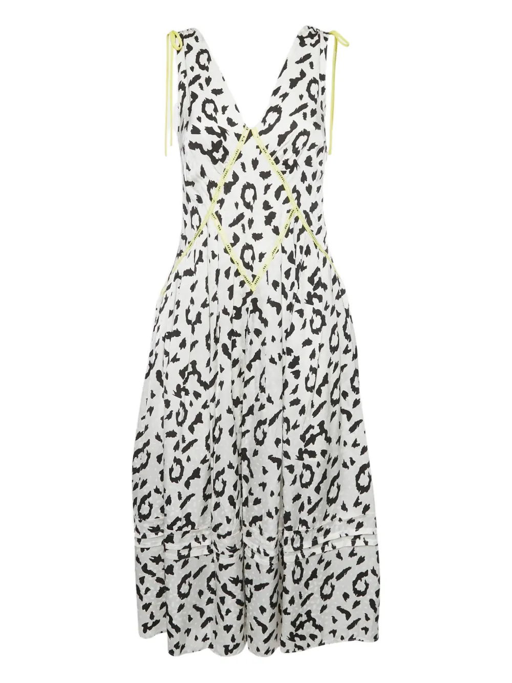 Pre-owned Self-portrait  Leopard-print Tie-detail Midi Dress In White