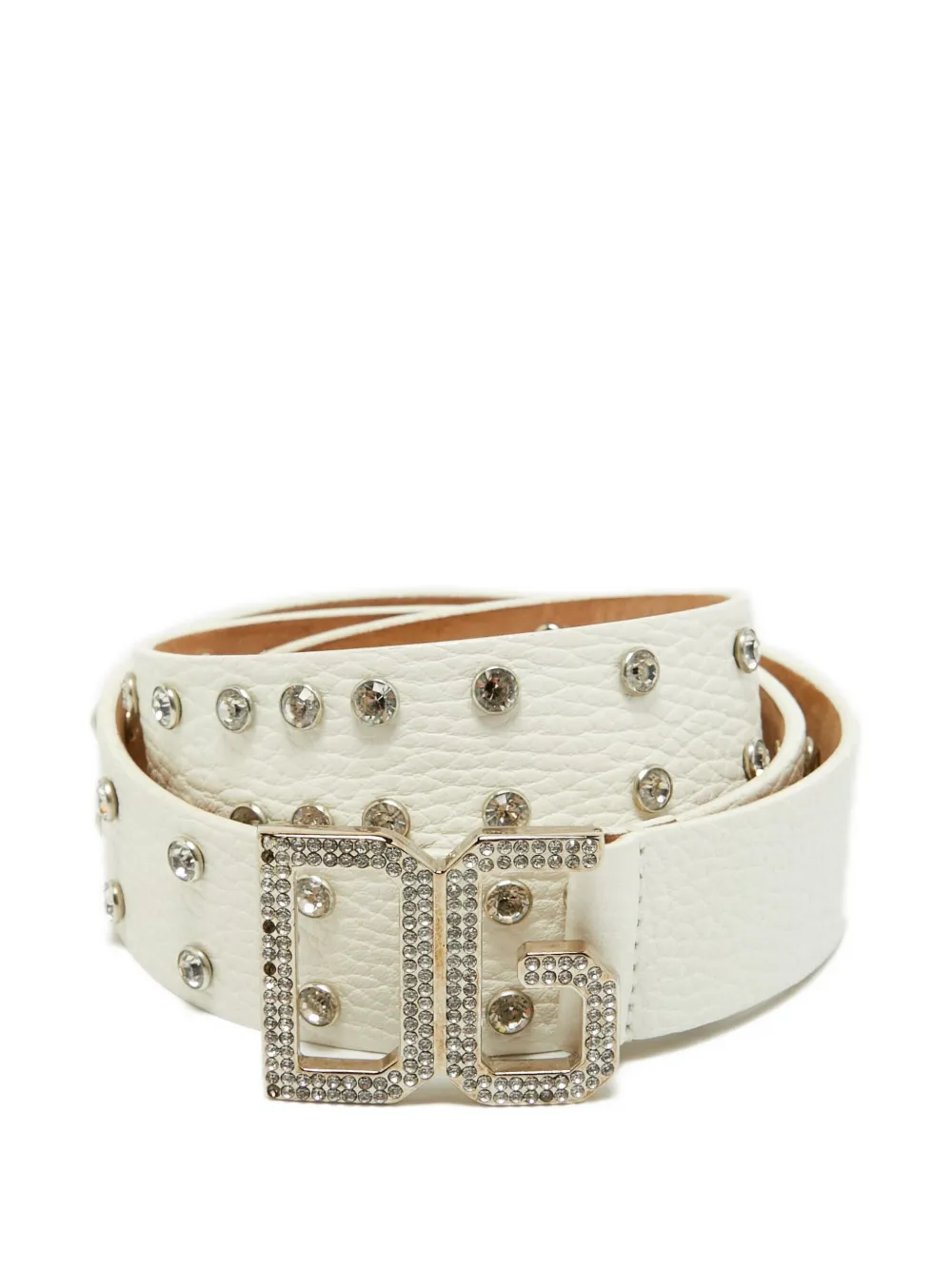 Dolce & Gabbana Pre-Owned DG-buckle crystal-embellished belt - ホワイト Dolce & Gabbana Pre-Owned DG-buckle crystal-embellished belt - ホワイト
