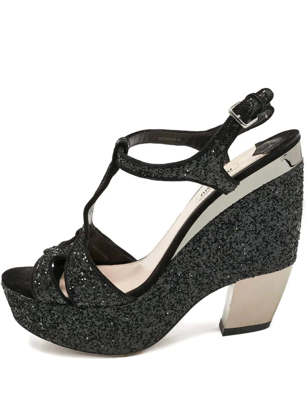 Miu Miu Pre-Owned 110mm glitter platform sandals | Black | Image 1