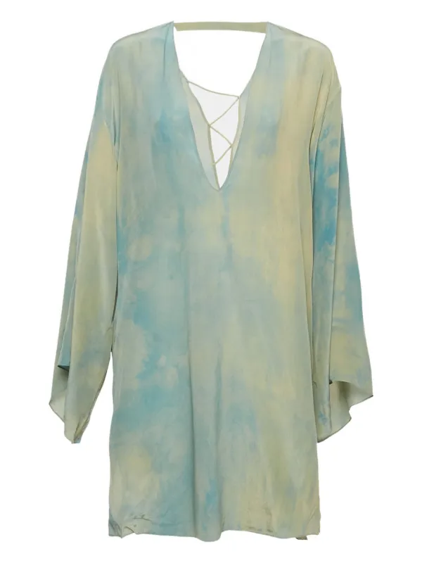 Versace Tie-dye Lace-up Silk Mini Dress - Blue Versace Tie-dye Lace-up Silk Mini Dress - Blue
