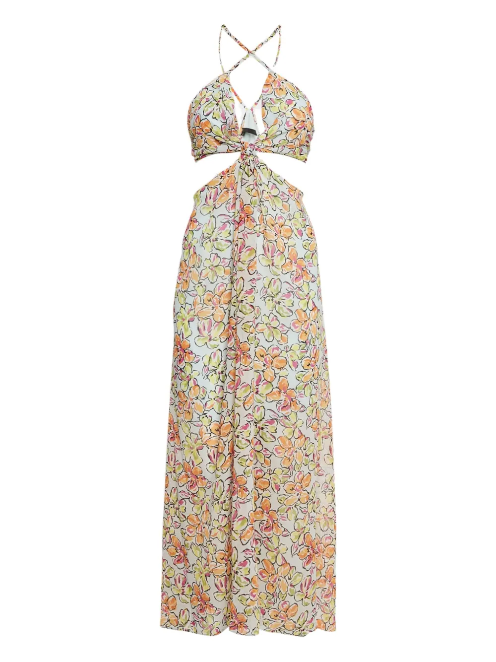 Pre-owned Maje Floral-print Maxi Dress In Neutral