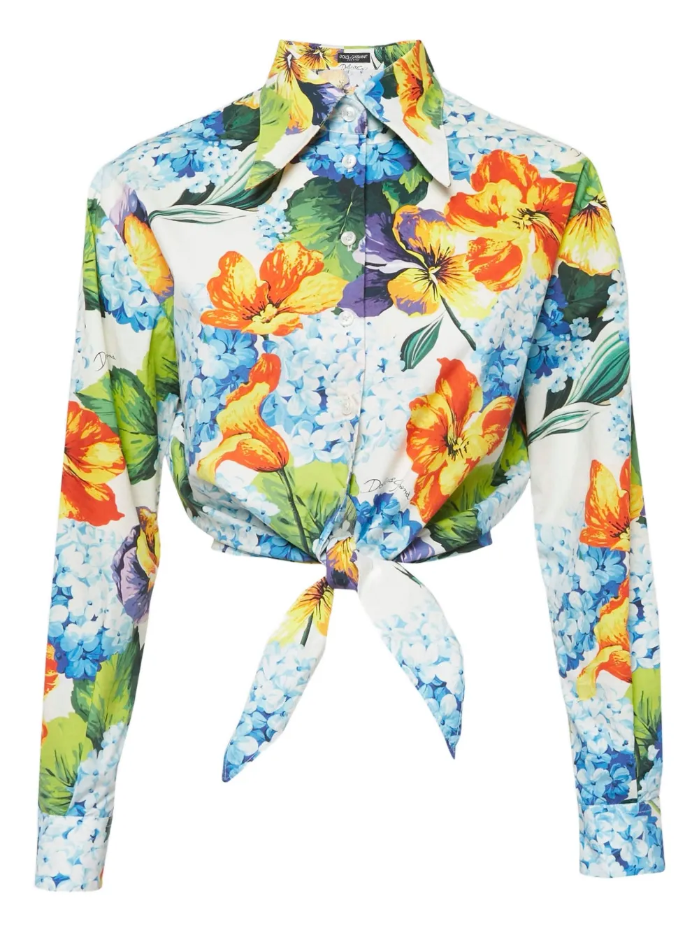Pre-owned Dolce & Gabbana Floral-print Cropped Shirt In Blue