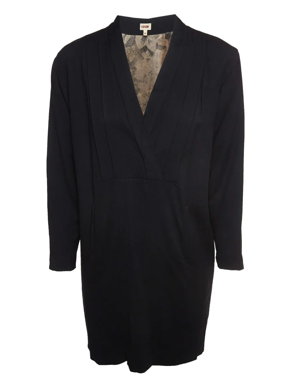Pre-owned Kenzo V-neck Long-sleeved Mini Dress In Black