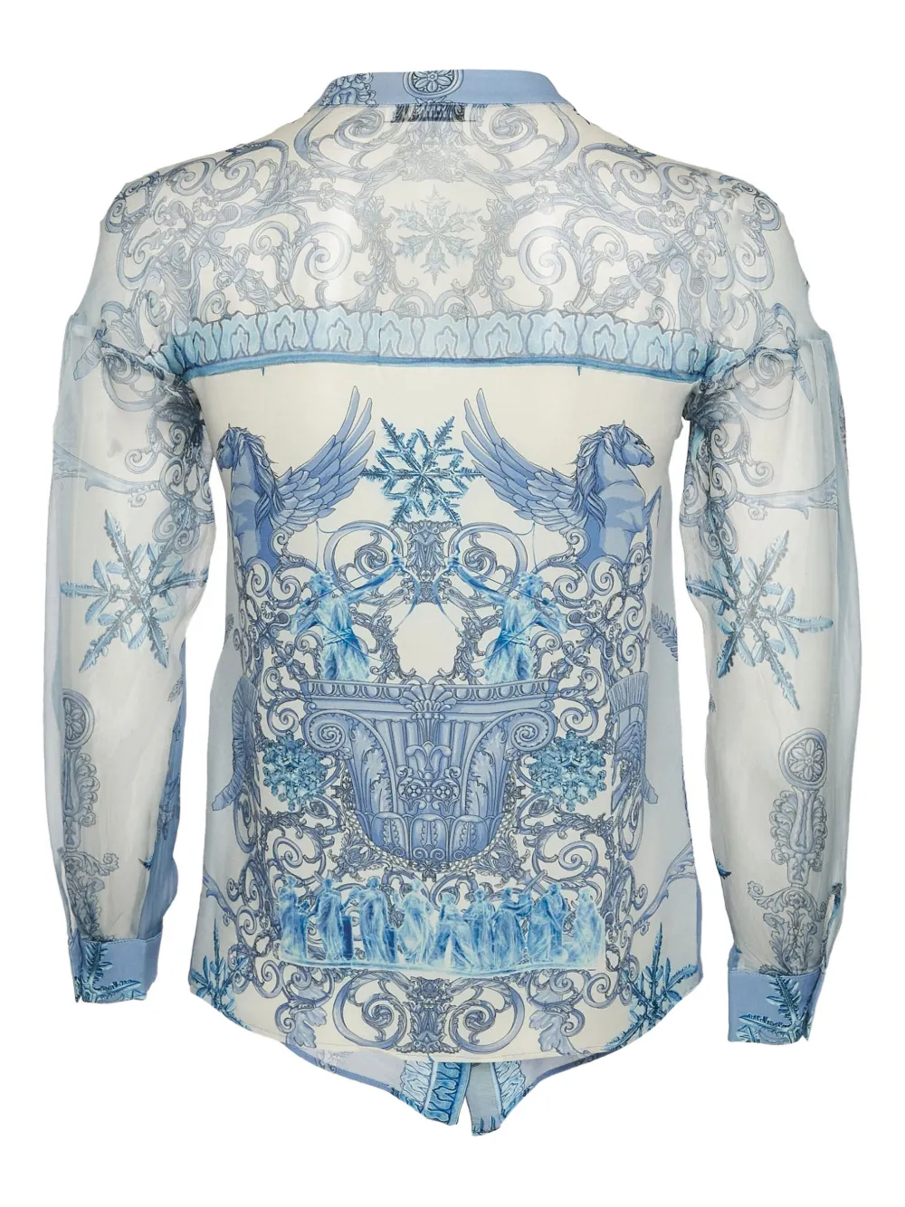 Pre-owned Versace 2023 Printed Silk Blouse In Blue