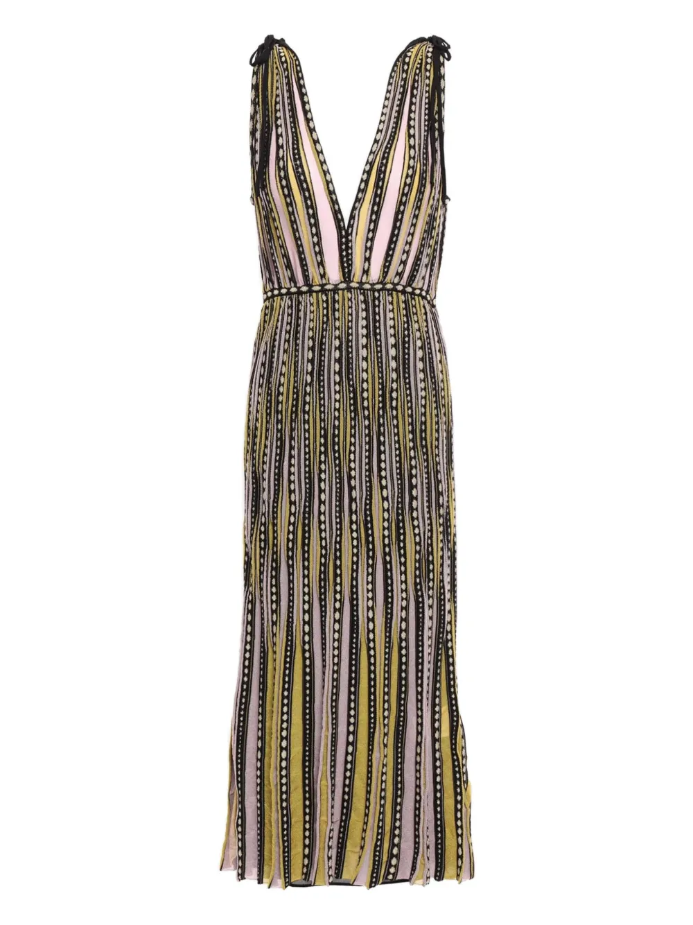 Pre-owned Missoni Striped Bubble-knit Midi Dress In Yellow