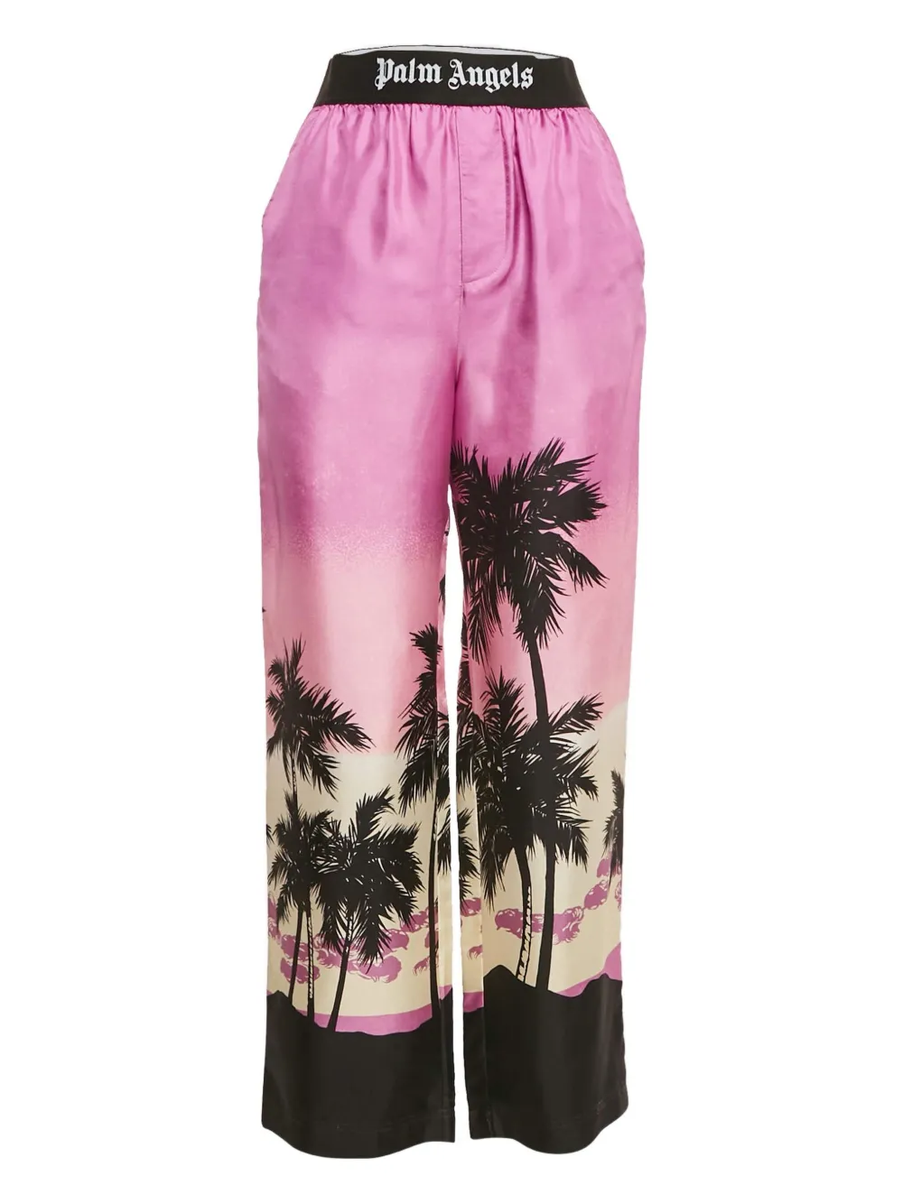 Palm Angels palm-print satin trousers | Pink | Image 1