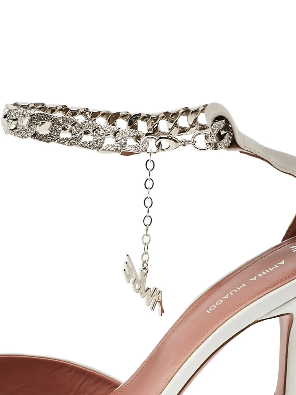 Amina Muaddi x AWGE 100 mm Flacko sandalen verfraaid met ketting - Wit