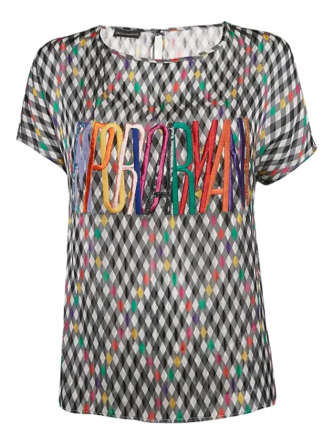 Emporio Armani Pre-Owned checked logo-embroidered blouse