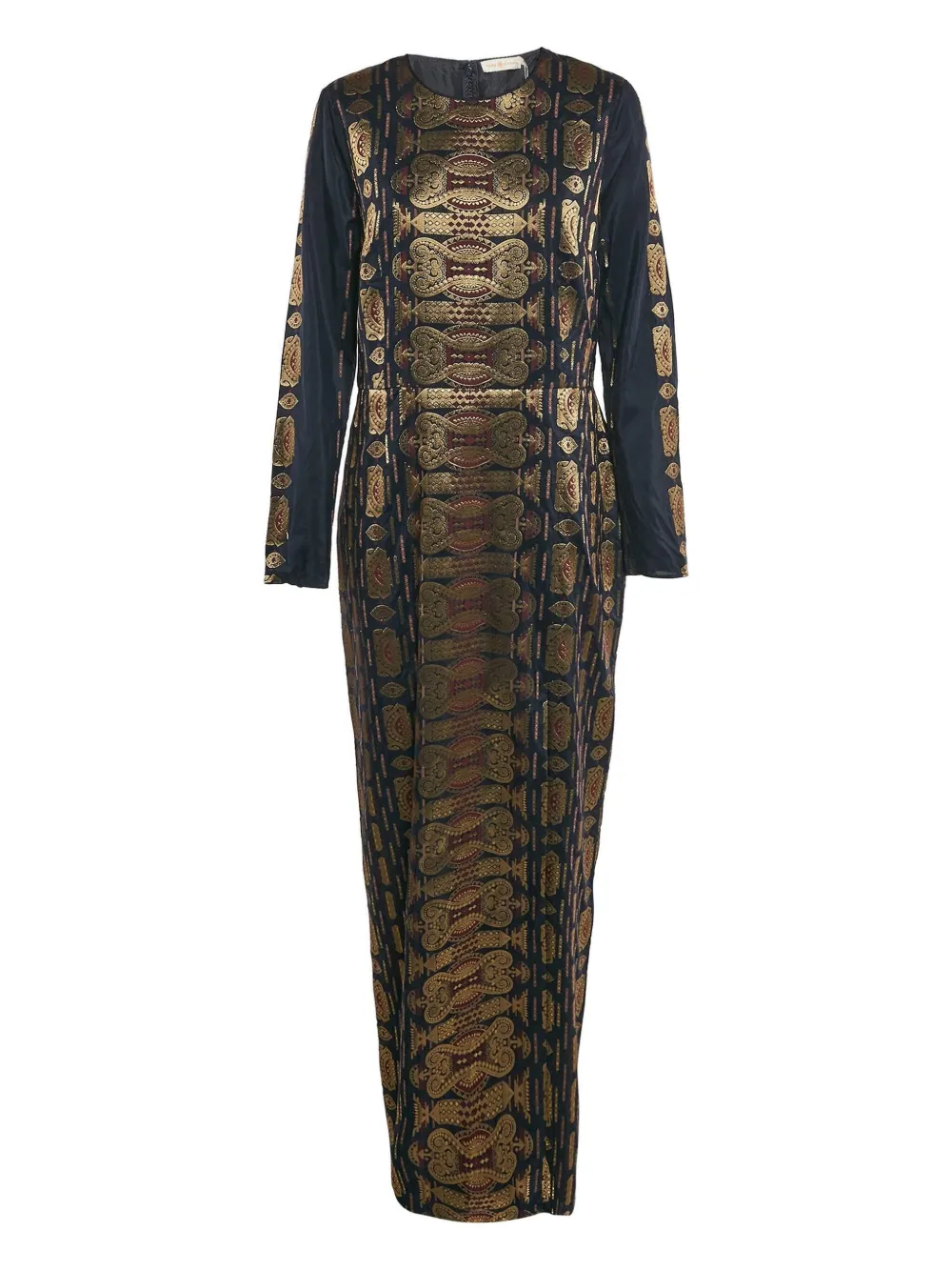 Pre-owned Tory Burch Jacquard Gold Pattern Dress In Blue