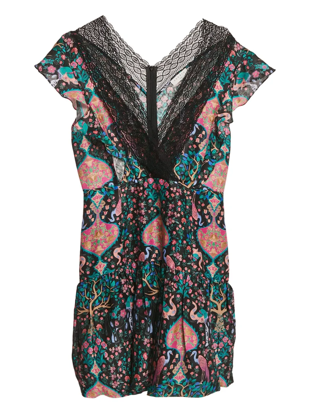 SANDRO lace bird print dress | Black | Image 1