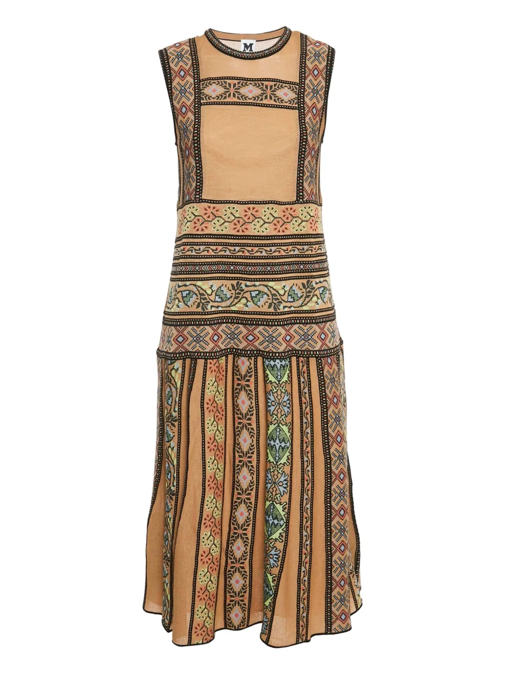 Pre-owned Missoni Patterned Crew-neck Midi Dress In Brown