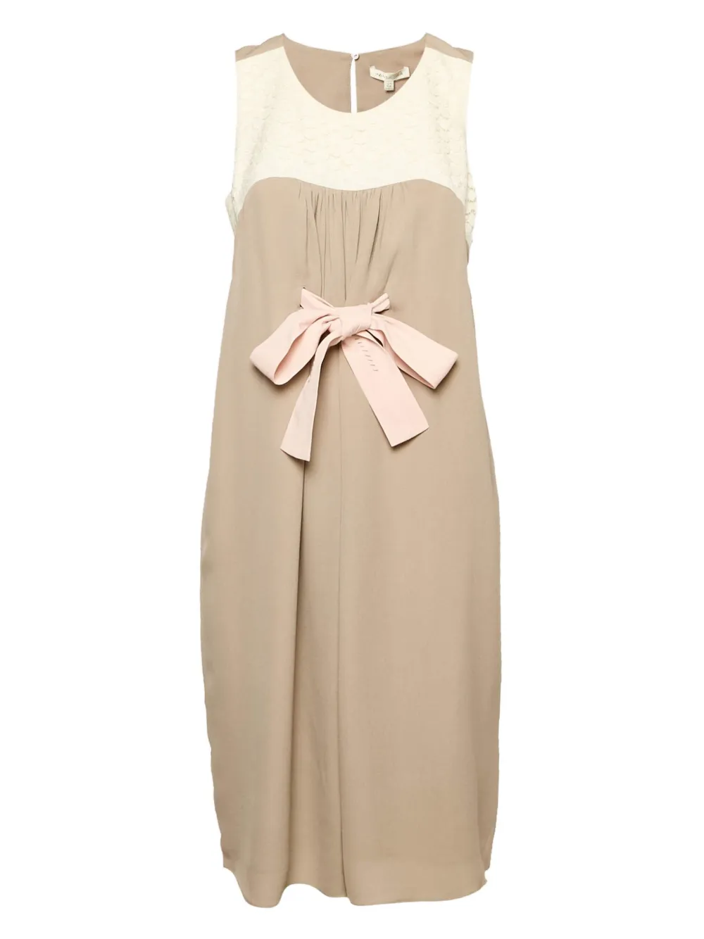 Pre-owned Paule Ka Bow-detail Lace-panel Dress In Neutral