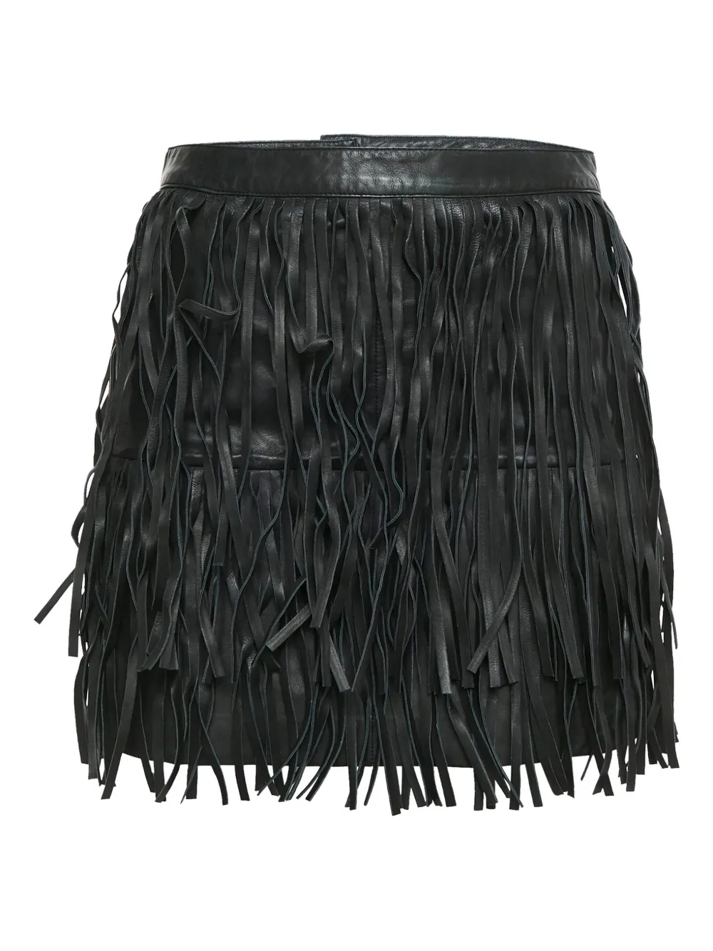 Pre-owned Zadig & Voltaire Leather Fringe Skirt In Black