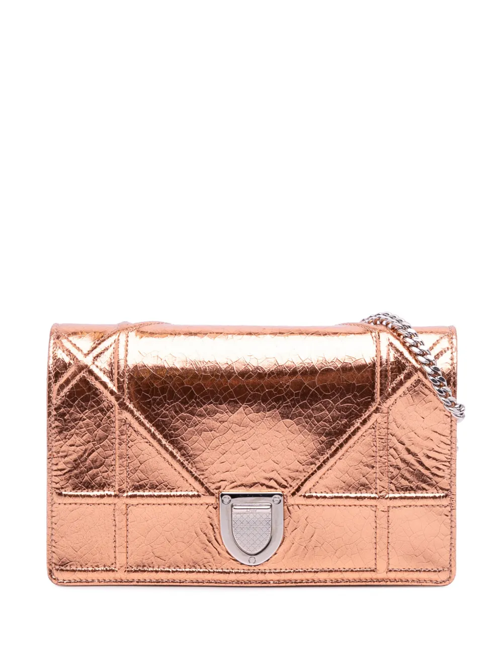 2016 Metallic Ceramic Effect Deerskin Diorama Wallet on Chain crossbody bag