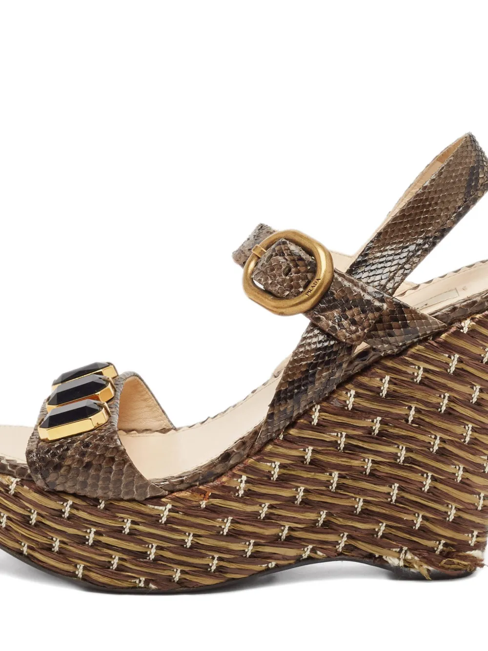 Prada Pre-Owned 130 mm leren sandalen met sleehak - Bruin