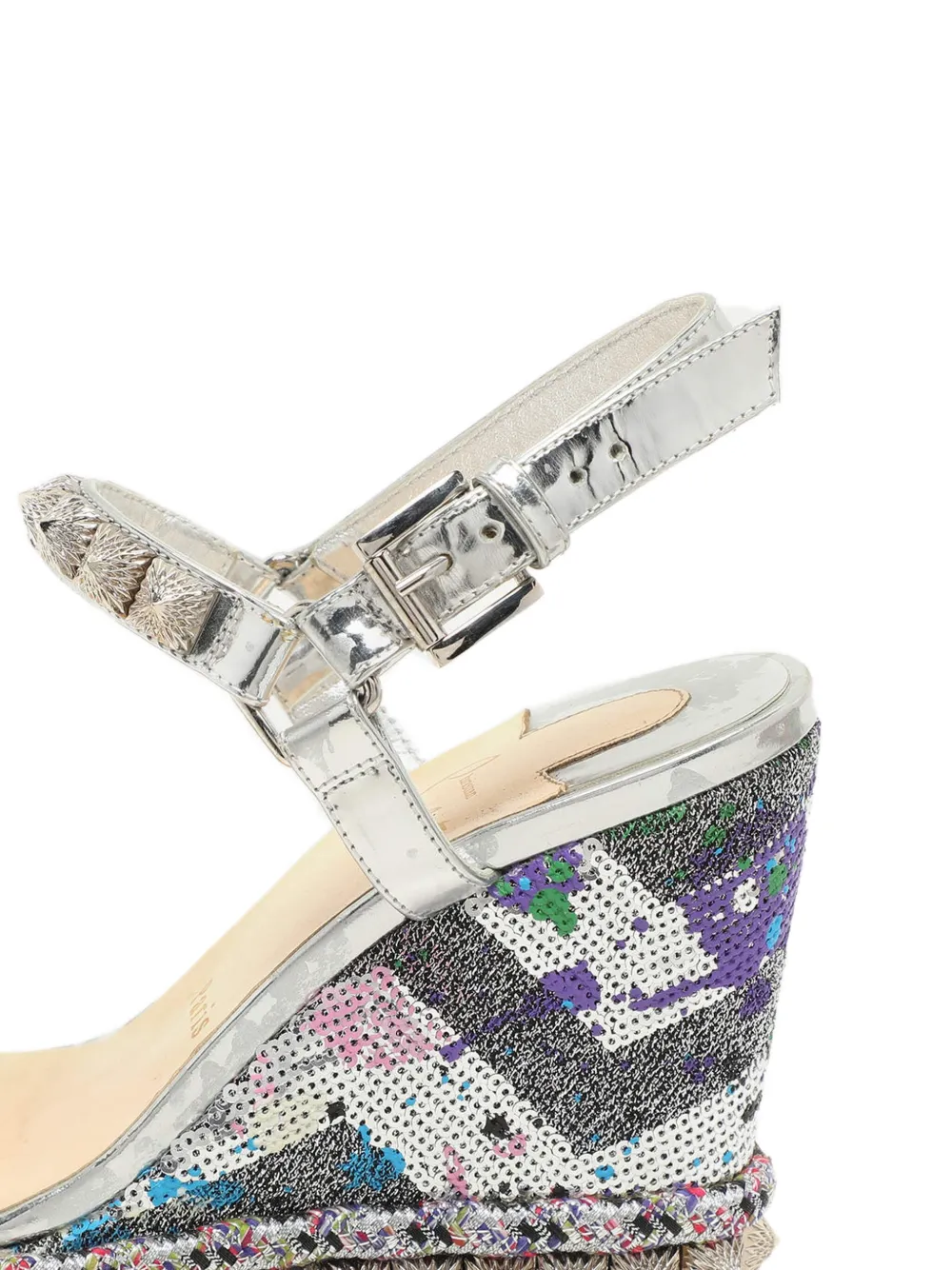 Christian Louboutin Pre-Owned 105 mm Pyraclou sandalen met sleehak - Zilver