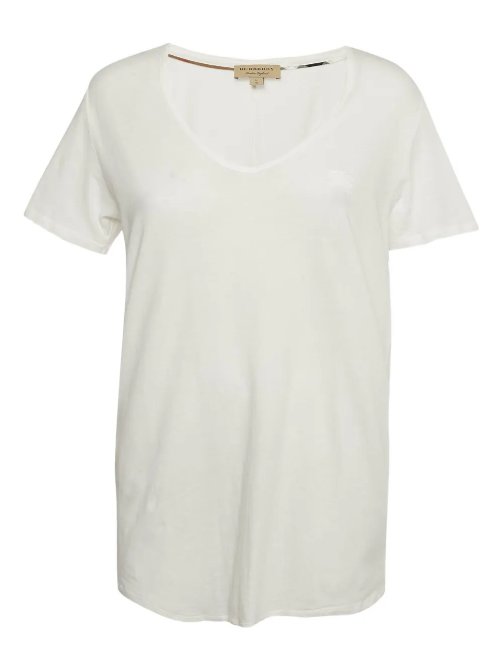Burberry Pre-Owned v-neck embroidered-logo t-shirt | White | Image 1