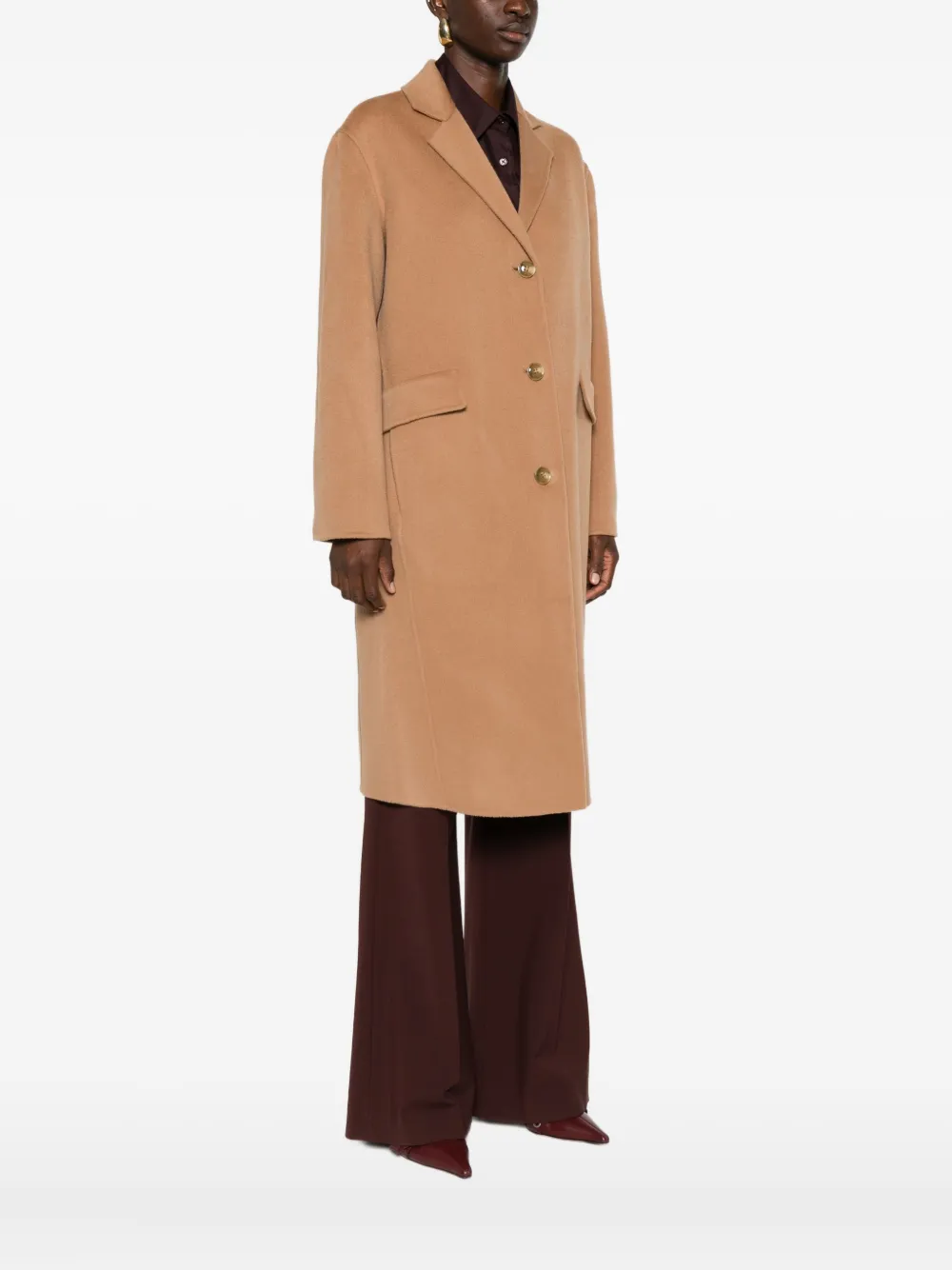 Semicouture Button-fastening Patch-pocket Coat In Brown