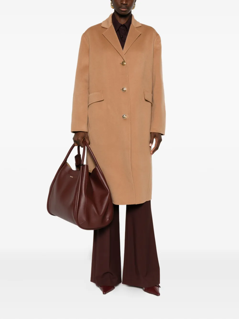 Semicouture Button-fastening Patch-pocket Coat In Brown